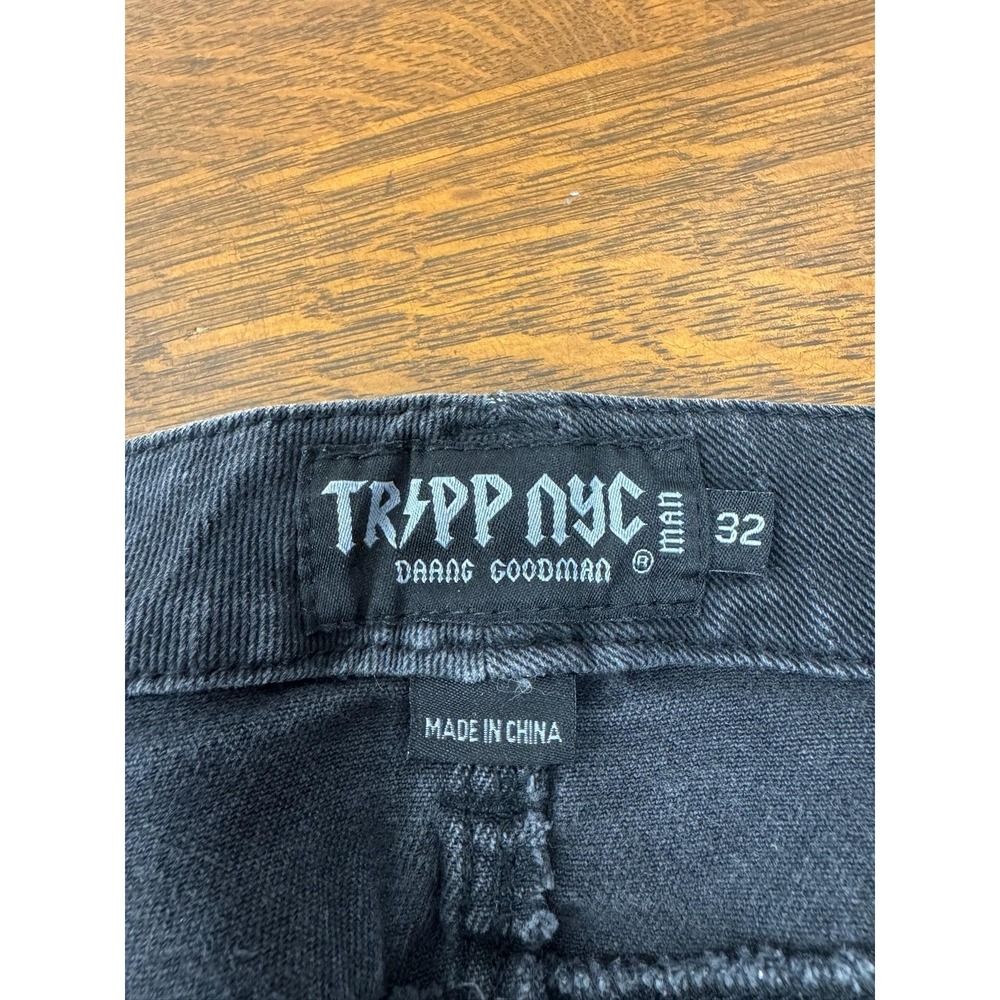 TRIPP NYC Jeans Mens 32x29 Black Denim Skinny Slim Zip Pockets Gothic Punk - Picture 3 of 7